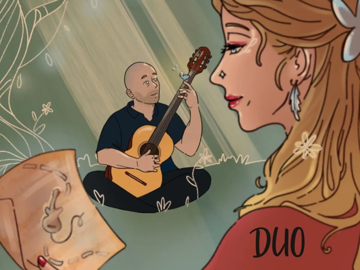 Illustration d'un guitariste et d'une chanteuse