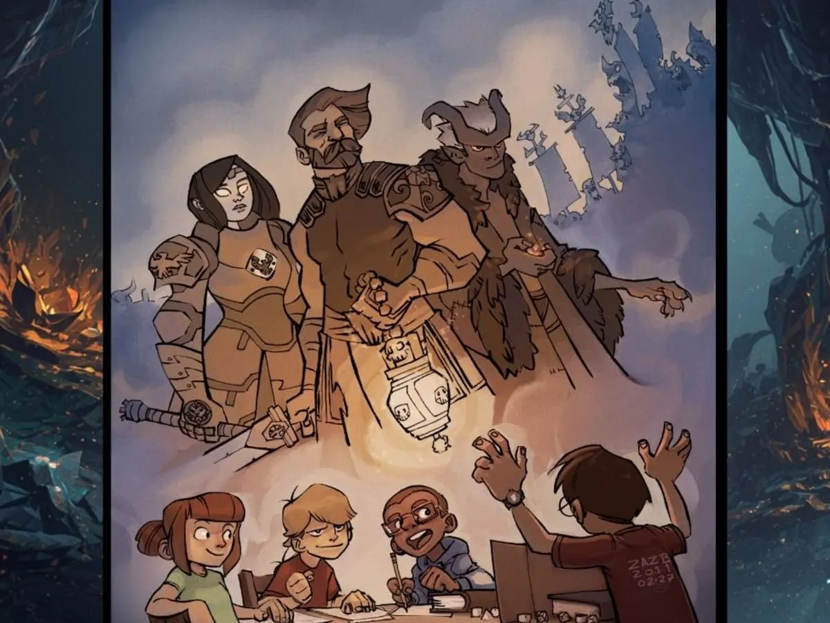 Image présentant des enfants jouant à Donjons et Dragons.